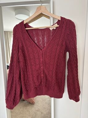 Sézane Berryl Cotton Cardigan - Berry